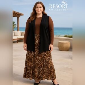 Chico's Size 3 / 16 Black Open Front Draped Vest Boho Festival Layering Piece EU